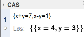 33 NB! Ikke bruk (Løs numerisk) når du løser likningssett. Da vil du ikke nødvendigvis få alle løsninger hvis det er flere løsninger.