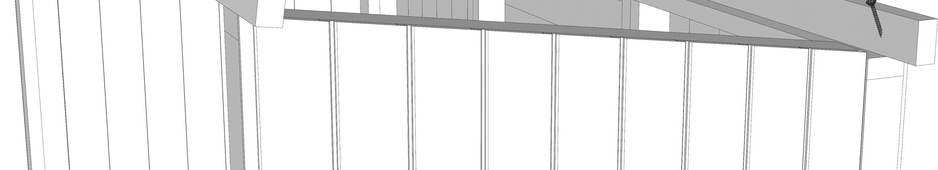 4. Monter veggseksjonene iht. tegning A03. Begynn med f.eks. V5 og V3. Skru veggseksjonene til bunnrammen og gulvbjelkelaget gjennom plankegulvet med 3 skruer, 5,0 x 60, i hver seksjon.