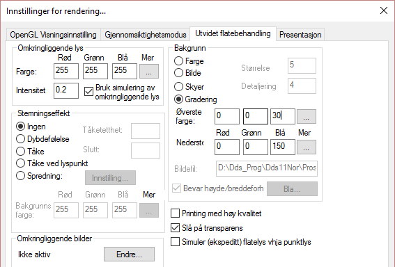 Lek med lys Bruk lav verdi på omkringliggende lys. Her er huset mørkt, da har jeg brukt 0.2.