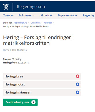 Høring - Forslag til endringer i matrikkelforskriften Høringsfrist 20. mai 2015 https://www.