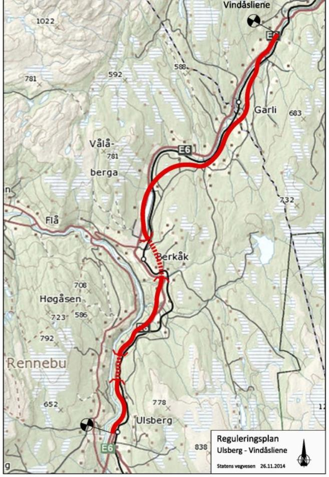 1 Innledning 1.1 Bakgrunn og hensikt Statens vegvesen Region midt planlegger omlegging av E6 mellom Vindåsliene og Ulsberg i Sør-Trøndelag fylke.