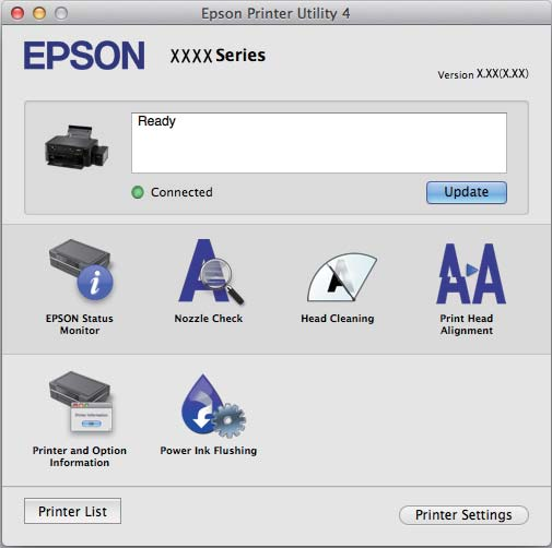 Programvareinformasjon På Mac OS X v10.8.x eller nyere hvis menyen Utskriftsinnstillinger ikke vises, betyr det at Epson-skriverdriveren ikke er riktig installert.
