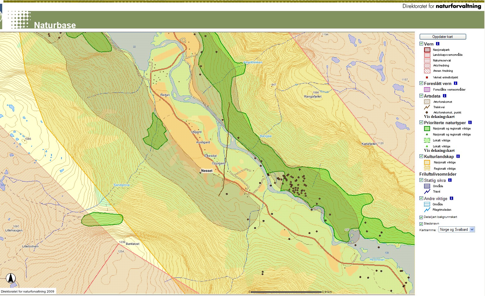 Trekkvei for hjort Figur 7 Utsnitt av Naturbase (Direktoratet for Naturforvaltning) med inntegning av planlagt brønnområde (blå firkant). 6.