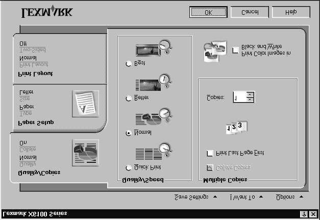 2 Klikk på Egenskaper, Innstillinger, Alternativer eller Oppsett (avhengig av programmet du bruker). Vinduet Utskriftsegenskaper vises.