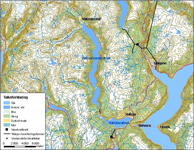 .3 Sognekraft Ved prøvefisket i 7 vart det undersøkt to vatn hjå Sognekraft, Veitastrondvatnet og Hafslovatnet (figur ). Begge ligg i Årøyvassdraget i Luster kommune.
