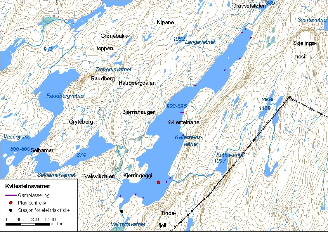 .. Kvilesteinsvatnet Kvilesteinsvatnet (innsjønummer ) ligg på Vikafjellet i Vik kommune (figur ). Vatnet er 3, km² stort, høgaste regulerte vasstand er 9 moh. og reguleringshøgda er meter.