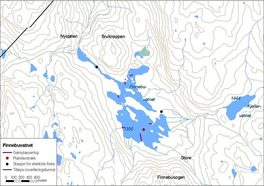 ..3 Finnebuvatnet Finnebuvatnet (innsjønummer 8) ligg i Lærdalsvassdraget, sør i Lærdal kommune (figur 8). Vatnet er,3 km² stort og ligg 3 moh. (NVE 8).