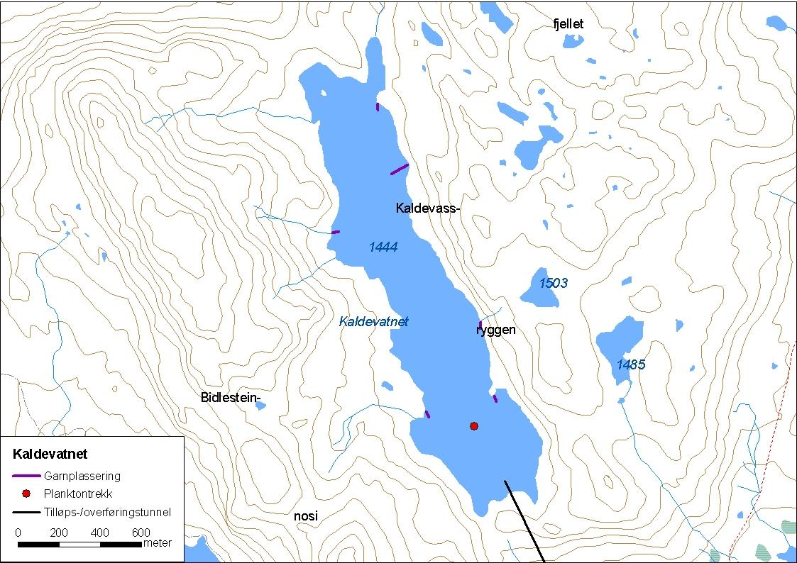 ..7 Kaldevatnet Kaldevatnet (innsjønummer 3) ligg i Lærdalsvassdraget i Lærdal kommune (figur 8). Vatnet ligg meter over havet og er,89 km² stort.