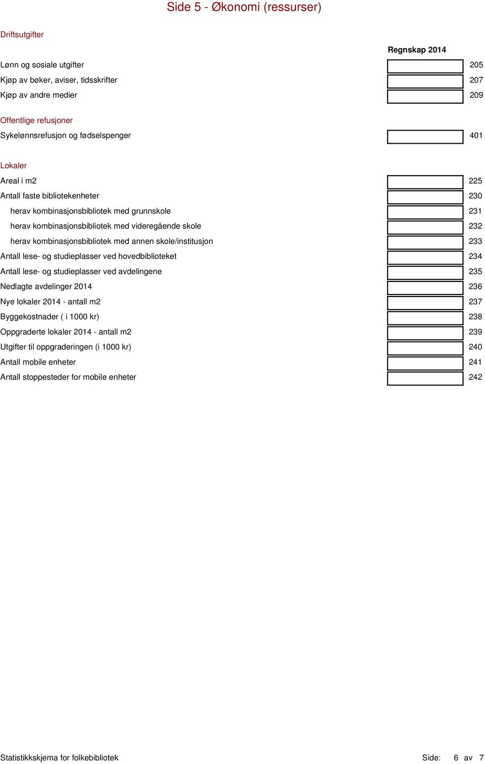 kombinasjonsbibliotek med annen skole/institusjon 233 Antall lese- og studieplasser ved hovedbiblioteket 234 Antall lese- og studieplasser ved avdelingene 235 Nedlagte avdelinger 2014 236 Nye lokaler