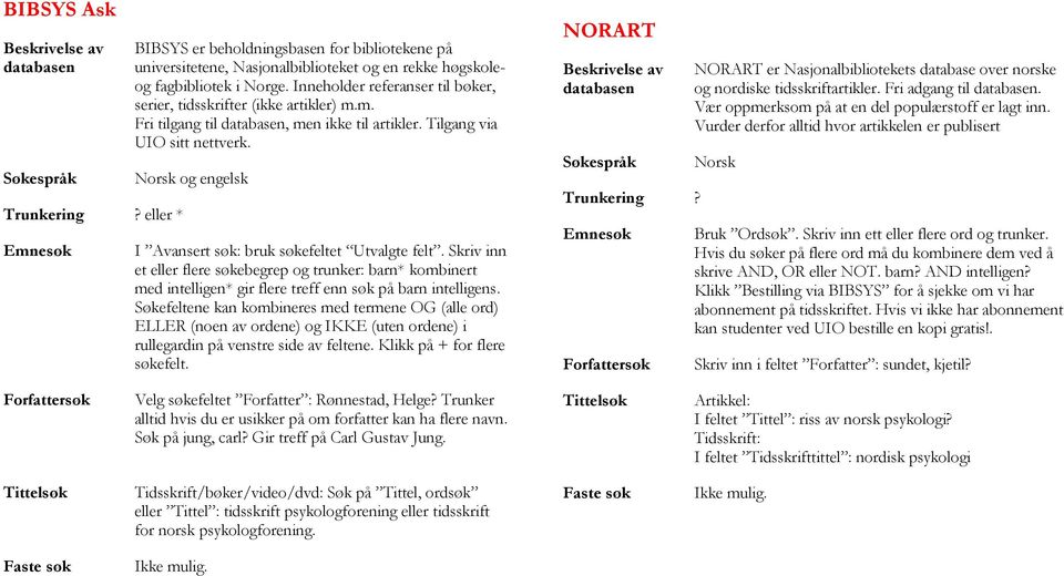 Norsk og engelsk I Avansert søk: bruk søkefeltet Utvalgte felt. Skriv inn et eller flere søkebegrep og trunker: barn* kombinert med intelligen* gir flere treff enn søk på barn intelligens.