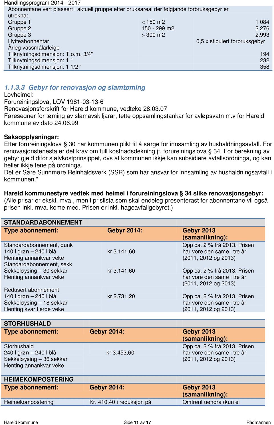 03.07 Føresegner for tøming av slamavskiljarar, tette oppsamlingstankar for avløpsvatn m.v for Hareid kommune av dato 24.06.