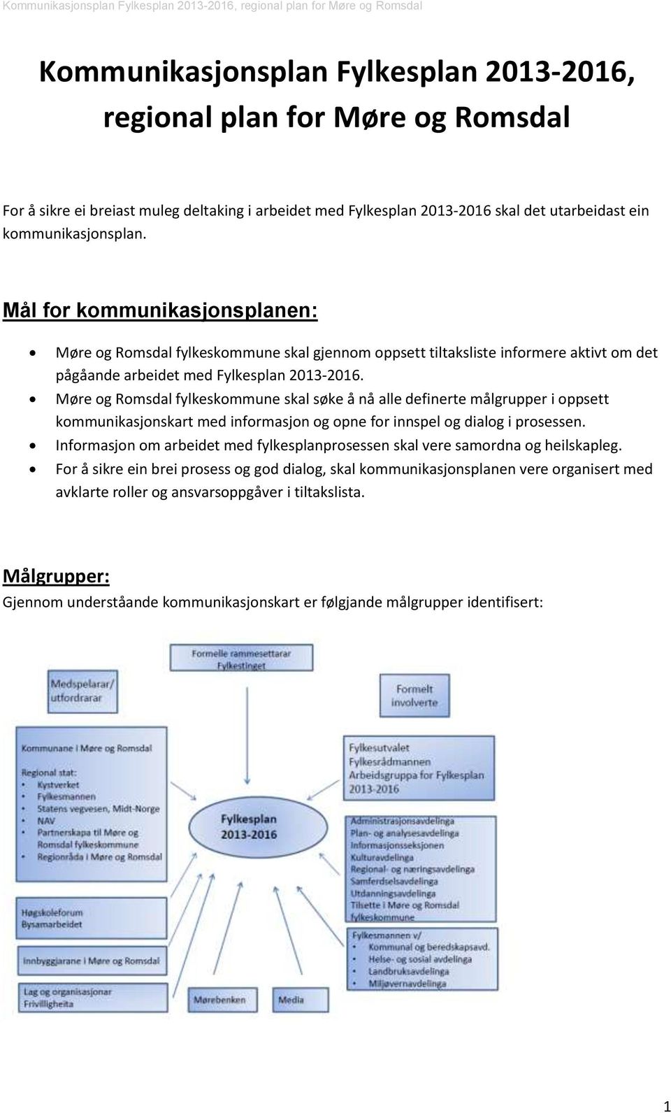 Møre og Romsdal fylkeskommune skal søke å nå alle definerte målgrupper i oppsett kommunikasjonskart med informasjon og opne for innspel og dialog i prosessen.