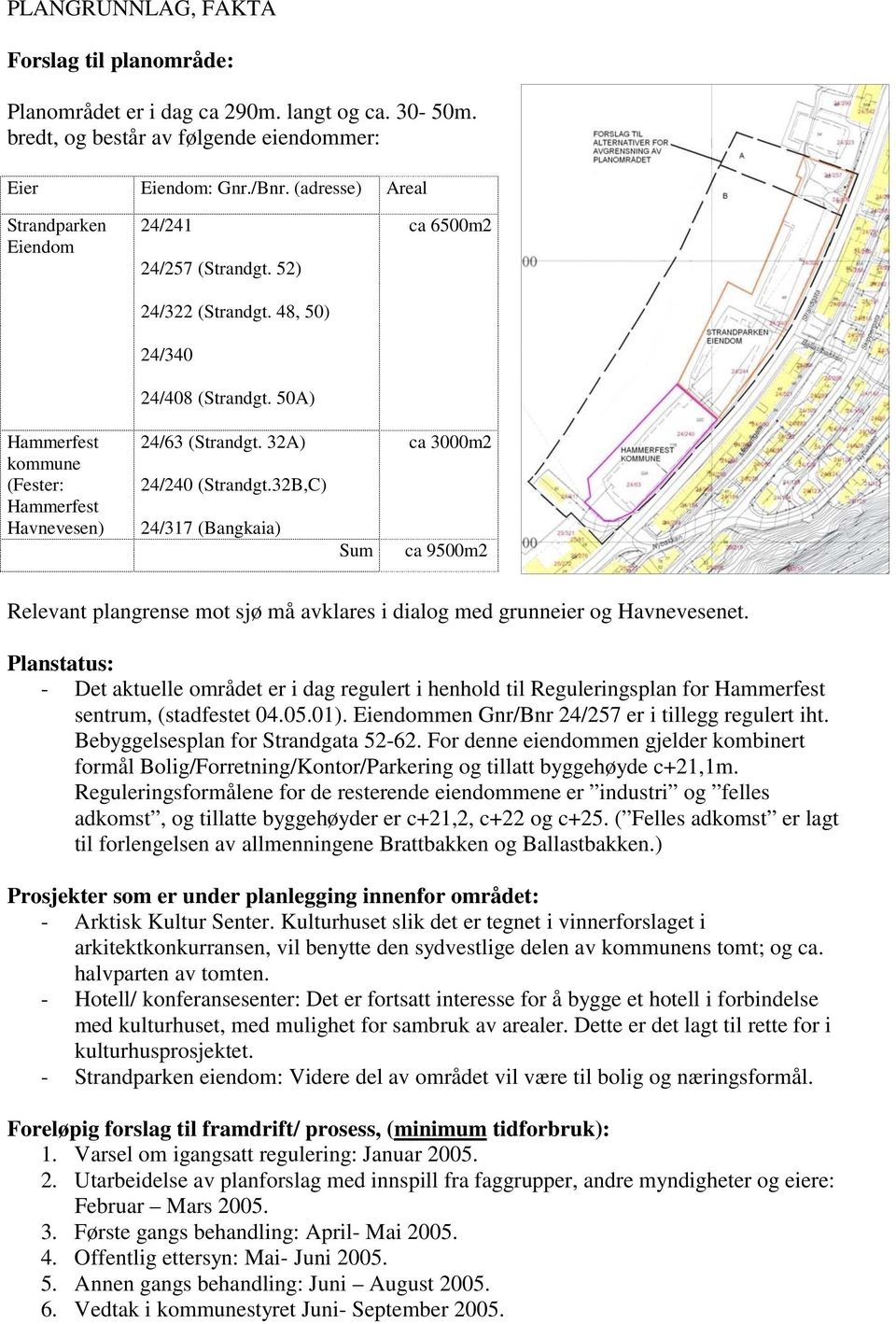 32A) 24/240 (Strandgt.32B,C) 24/317 (Bangkaia) Sum ca 3000m2 ca 9500m2 Relevant plangrense mot sjø må avklares i dialog med grunneier og Havnevesenet.