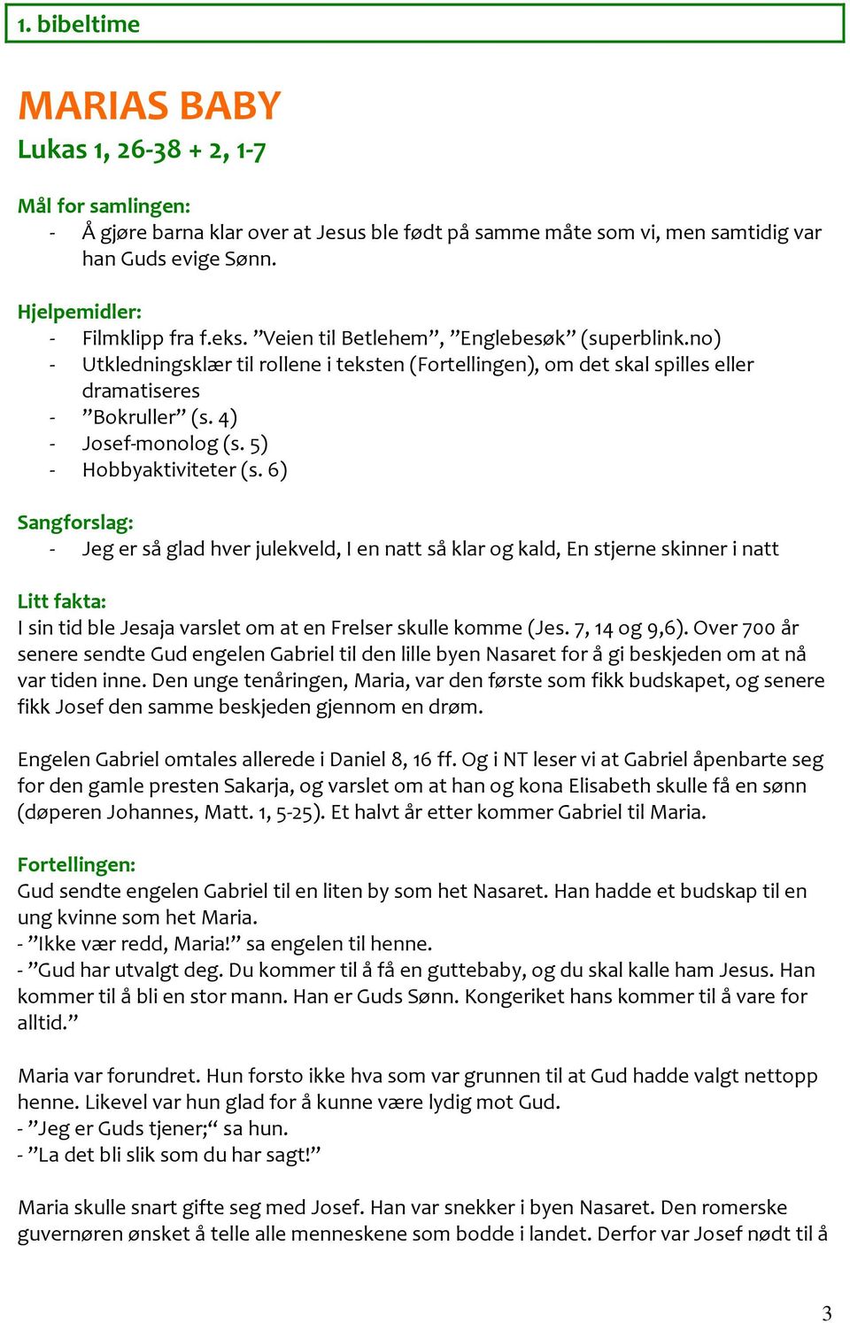 4) - Josef-monolog (s. 5) - Hobbyaktiviteter (s.