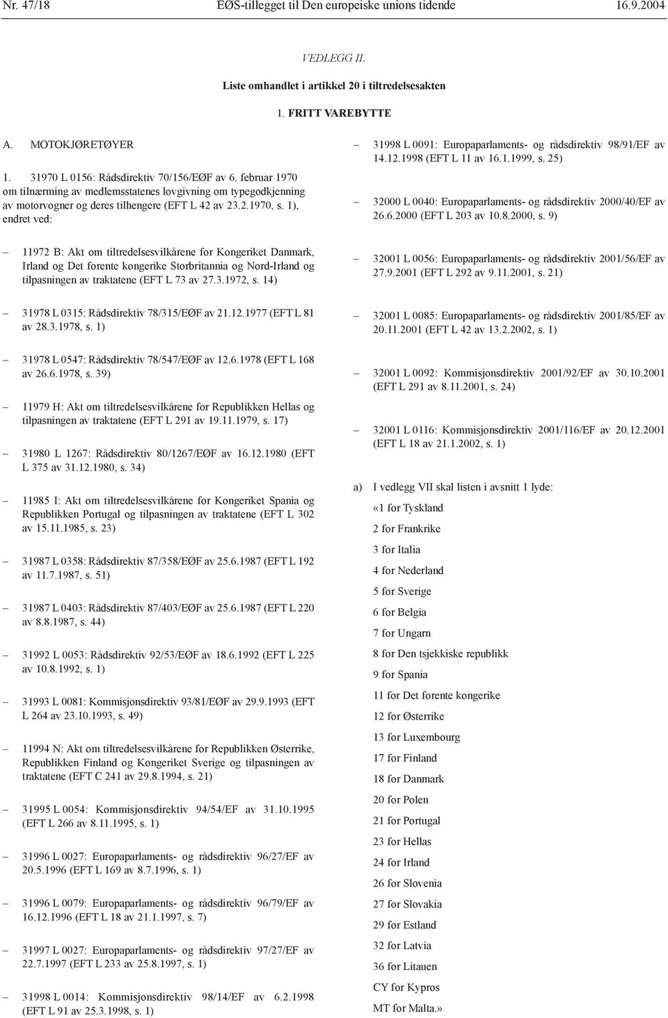 1), endret ved: 31998 L 0091: Europaparlaments- og rådsdirektiv 98/91/EF av 14.12.1998 (EFT L 11 av 16.1.1999, s. 25) 32000 L 0040: Europaparlaments- og rådsdirektiv 2000/40/EF av 26.6.2000 (EFT L 203 av 10.