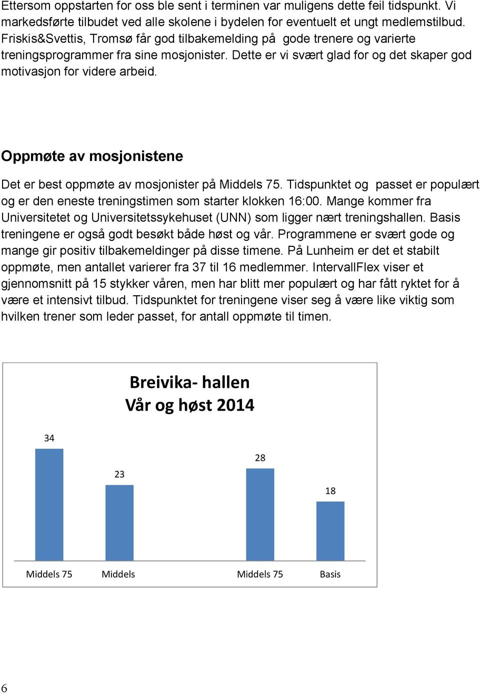 Oppmøte av mosjonistene Det er best oppmøte av mosjonister på Middels 75. Tidspunktet og passet er populært og er den eneste treningstimen som starter klokken 16:00.