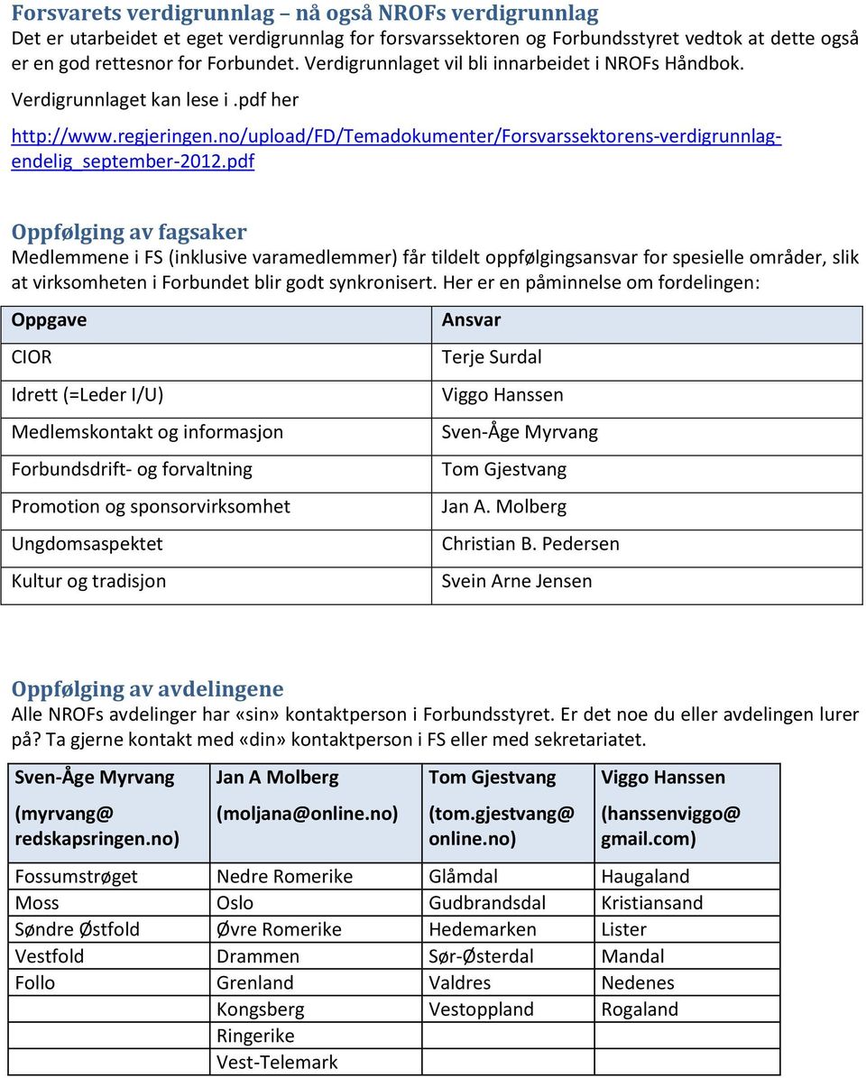 pdf Oppfølging av fagsaker Medlemmene i FS (inklusive varamedlemmer) får tildelt oppfølgingsansvar for spesielle områder, slik at virksomheten i Forbundet blir godt synkronisert.