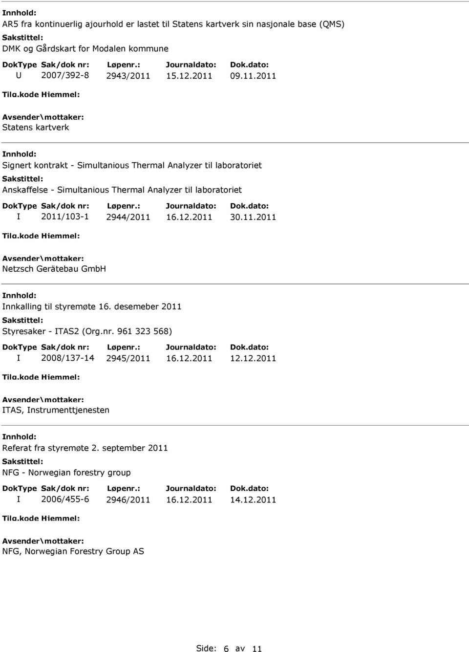 2011 Statens kartverk Signert kontrakt - Simultanious Thermal Analyzer til laboratoriet Anskaffelse - Simultanious Thermal Analyzer til laboratoriet