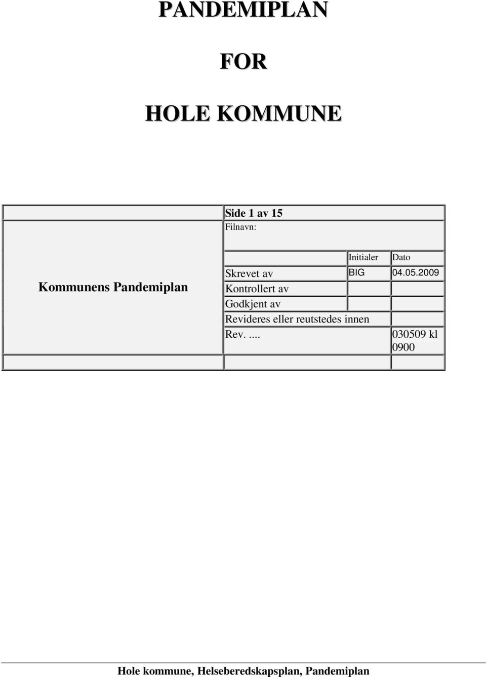 2009 Kontrollert av Godkjent av Revideres eller reutstedes