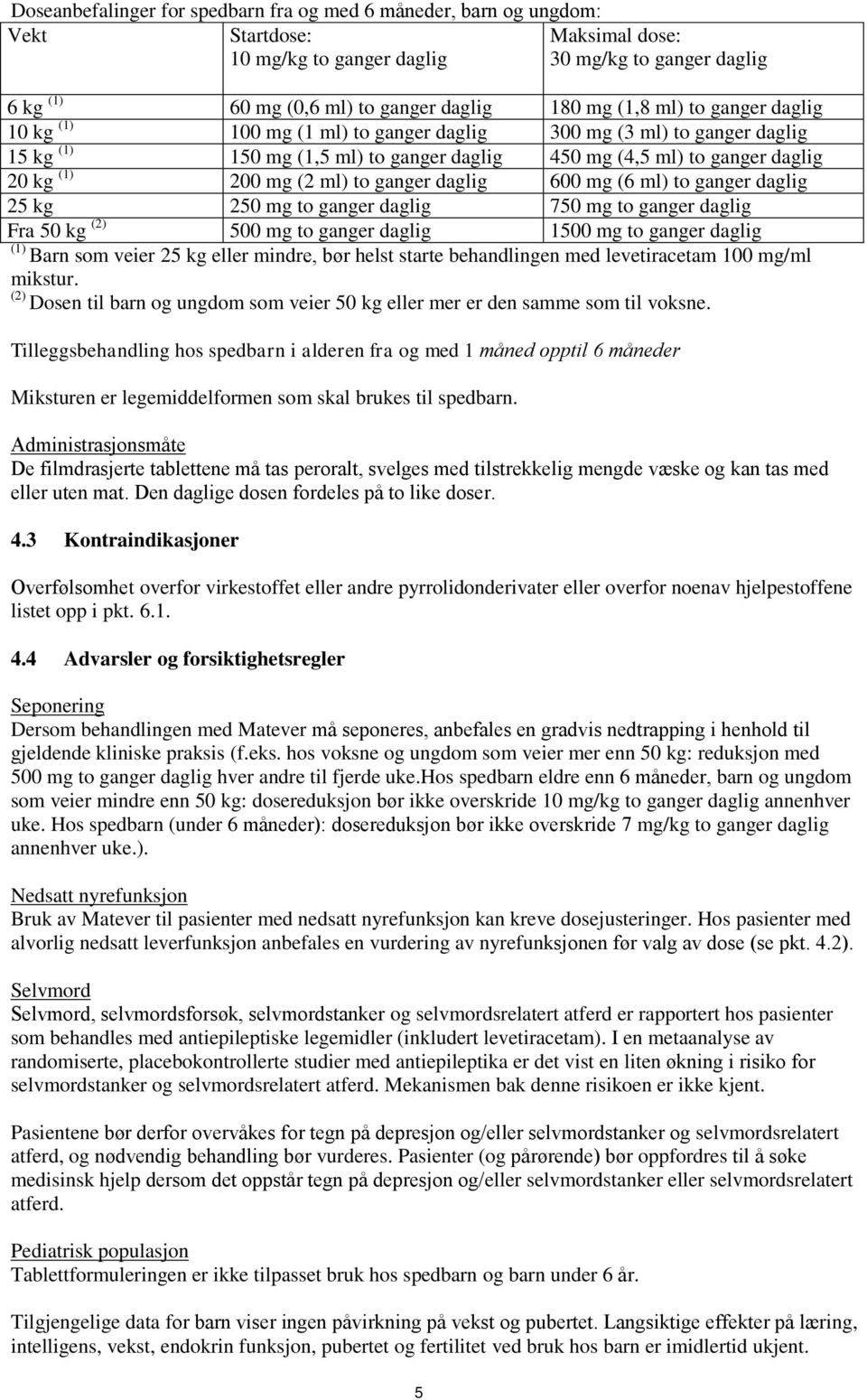 to ganger daglig 600 mg (6 ml) to ganger daglig 25 kg 250 mg to ganger daglig 750 mg to ganger daglig Fra 50 kg (2) 500 mg to ganger daglig 1500 mg to ganger daglig (1) Barn som veier 25 kg eller