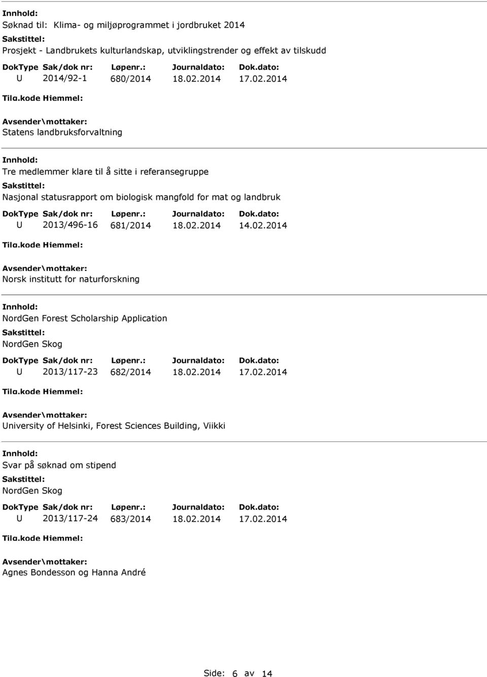 2014 Statens landbruksforvaltning Tre medlemmer klare til å sitte i referansegruppe Nasjonal statusrapport om biologisk mangfold for mat og landbruk