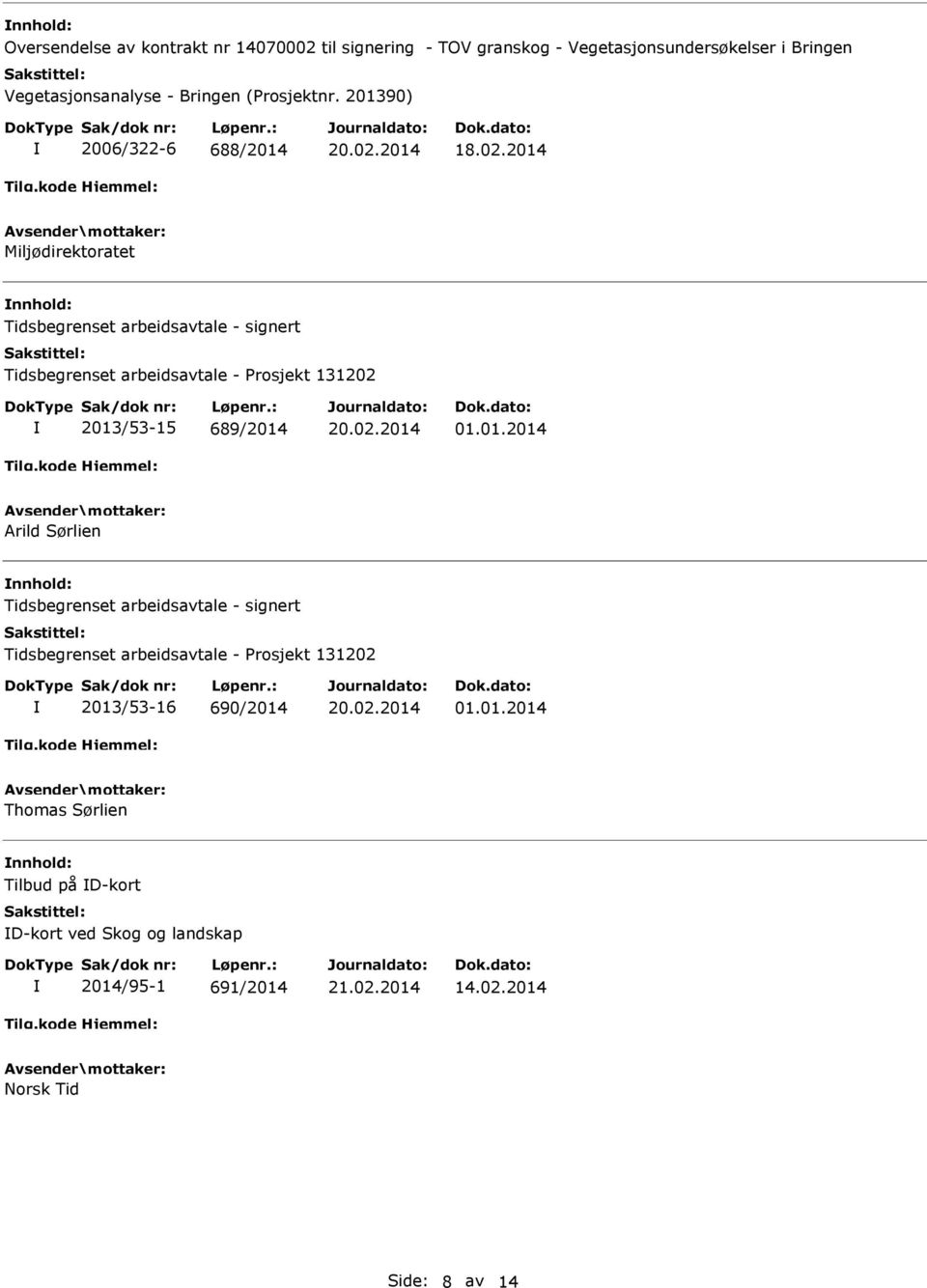 2014 Miljødirektoratet Tidsbegrenset arbeidsavtale - signert Tidsbegrenset arbeidsavtale - Prosjekt 131202 2013/53-15 689/2014 20.02.2014 01.