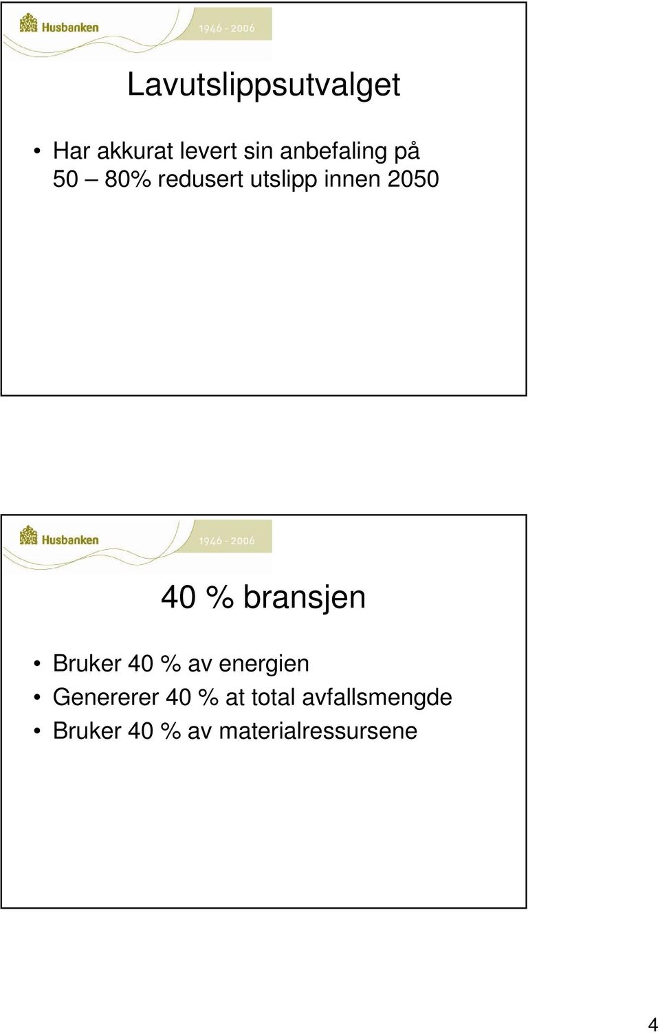 40 % bransjen Bruker 40 % av energien Genererer 40