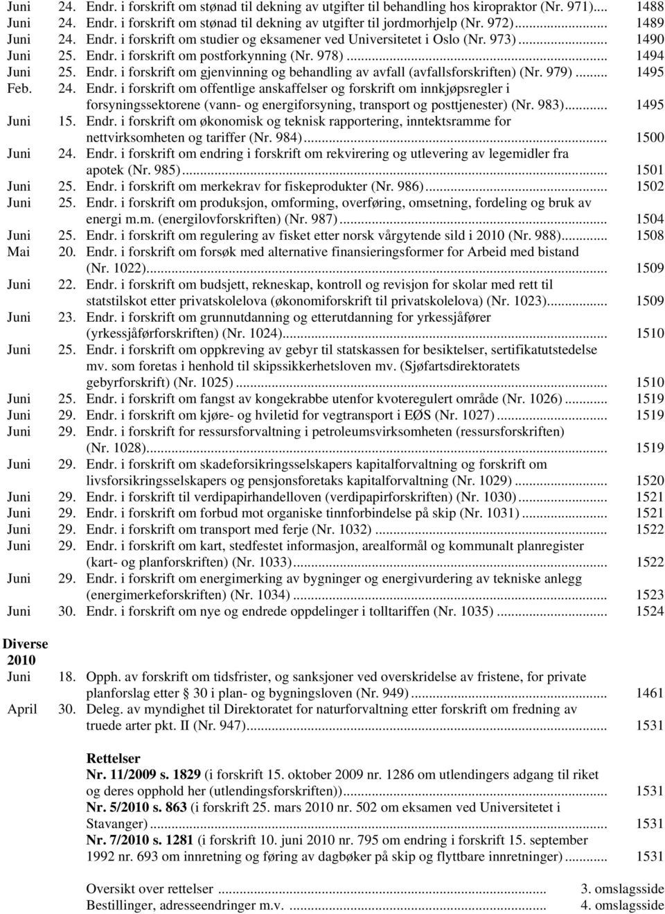 979)... 1495 Feb. 24. Endr. i forskrift om offentlige anskaffelser og forskrift om innkjøpsregler i forsyningssektorene (vann- og energiforsyning, transport og posttjenester) (Nr. 983)... 1495 Juni 15.