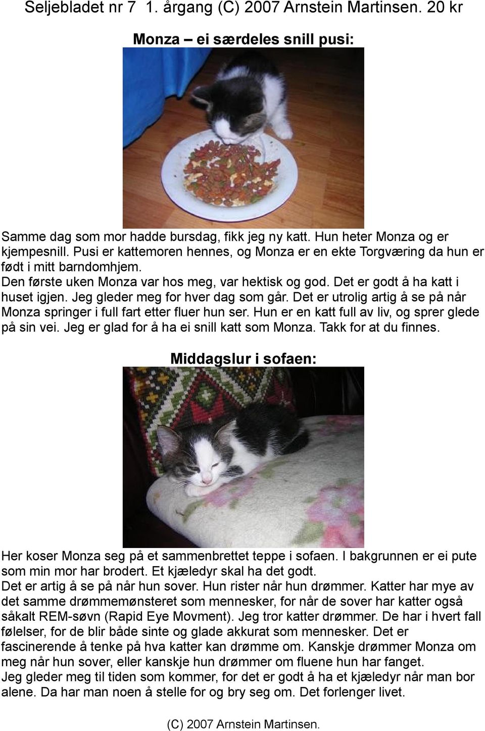 Jeg gleder meg for hver dag som går. Det er utrolig artig å se på når Monza springer i full fart etter fluer hun ser. Hun er en katt full av liv, og sprer glede på sin vei.