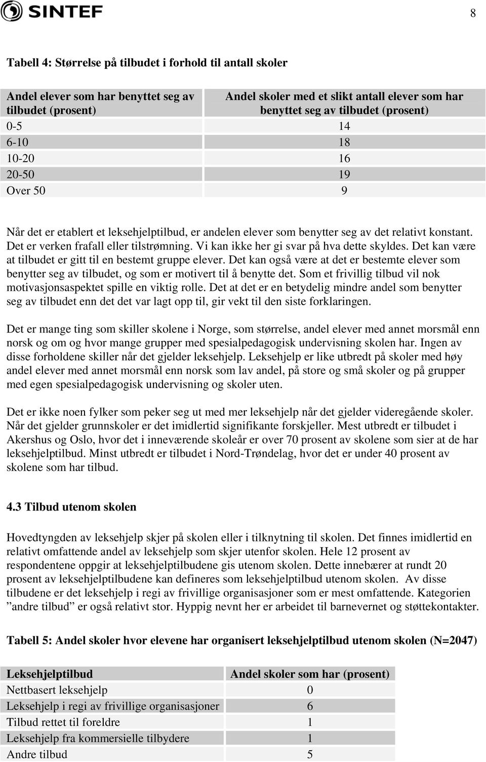 Vi kan ikke her gi svar på hva dette skyldes. Det kan være at tilbudet er gitt til en bestemt gruppe elever.