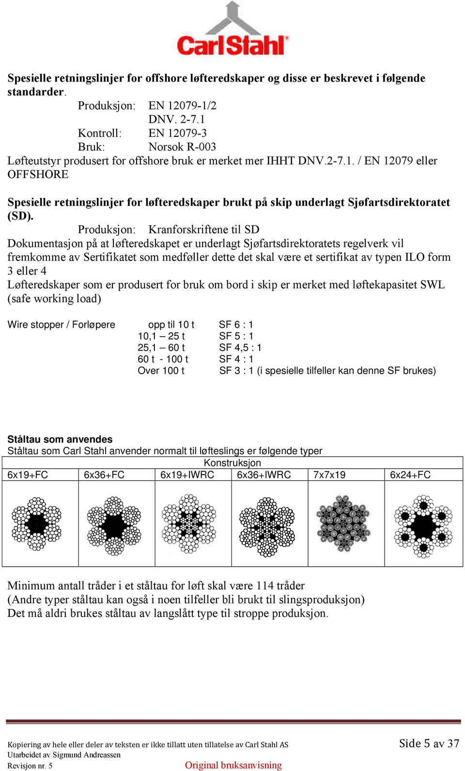 Produksjon: Kranforskriftene til SD Dokumentasjon på at løfteredskapet er underlagt Sjøfartsdirektoratets regelverk vil fremkomme av Sertifikatet som medføller dette det skal være et sertifikat av