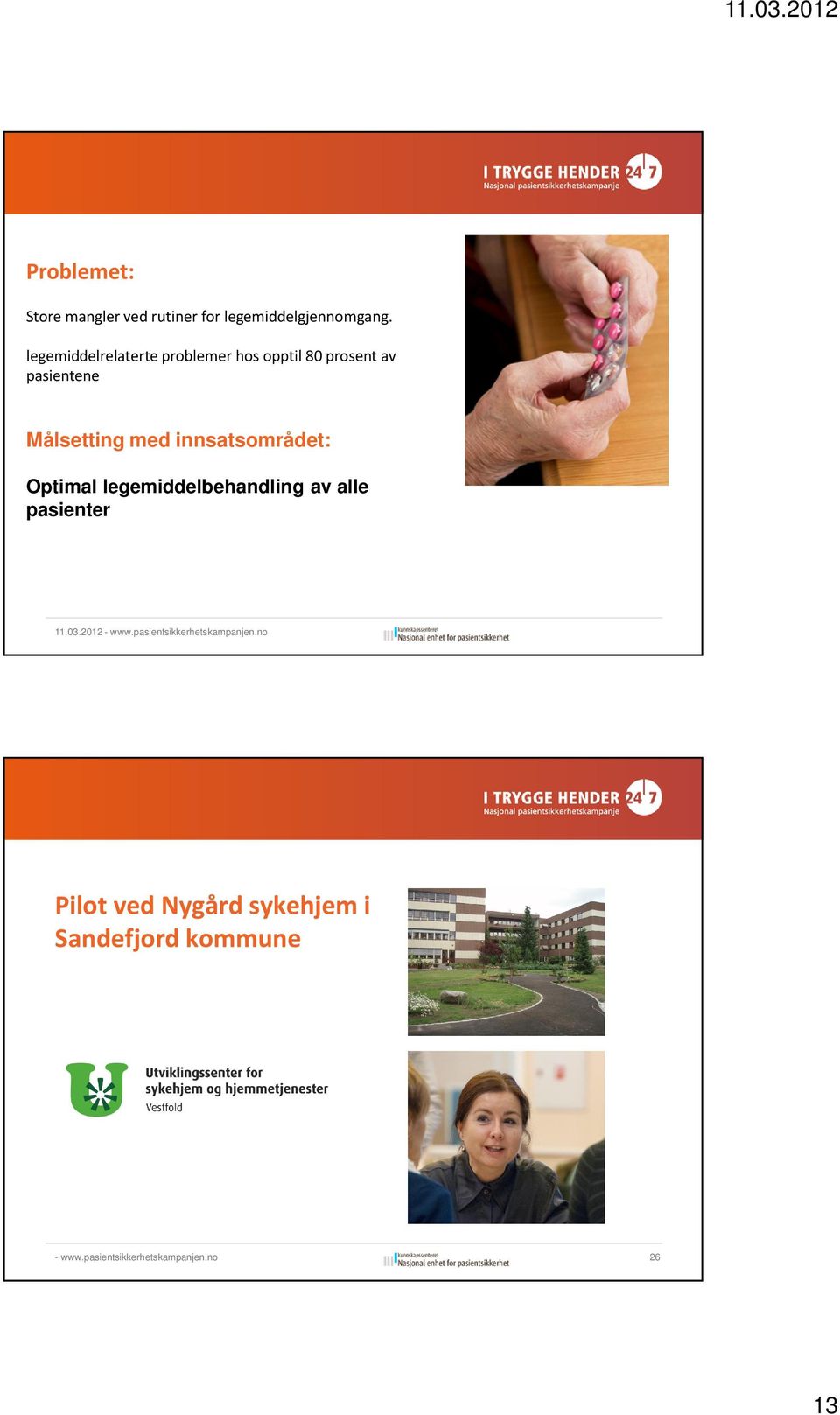 innsatsområdet: Optimal legemiddelbehandling av alle pasienter 11.03.2012 - www.