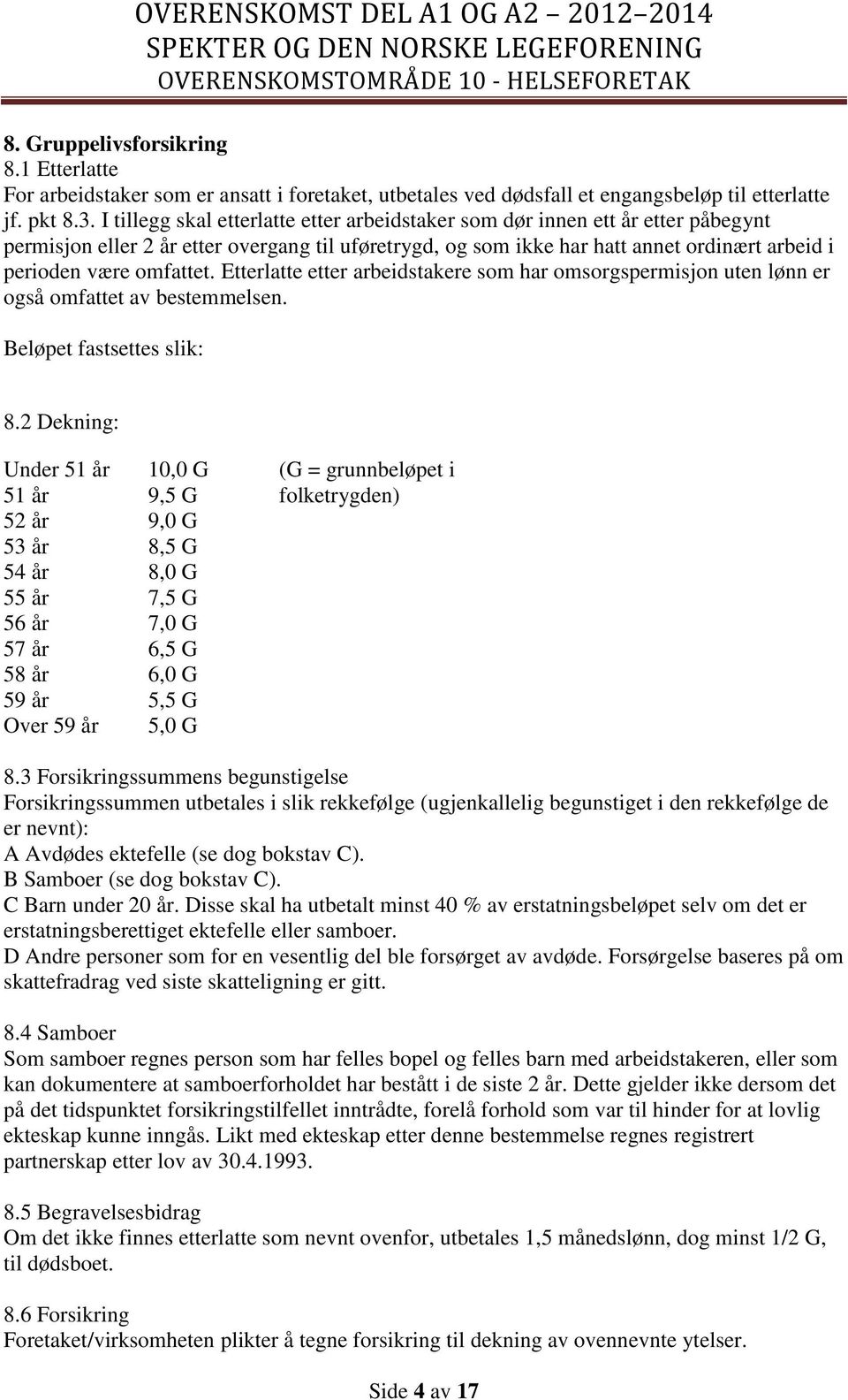 omfattet. Etterlatte etter arbeidstakere som har omsorgspermisjon uten lønn er også omfattet av bestemmelsen. Beløpet fastsettes slik: 8.