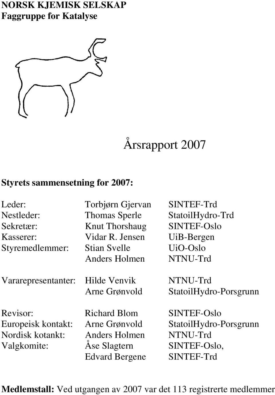 Jensen UiB-Bergen Styremedlemmer: Stian Svelle UiO-Oslo Anders Holmen NTNU-Trd Vararepresentanter: Hilde Venvik Arne Grønvold NTNU-Trd StatoilHydro-Porsgrunn