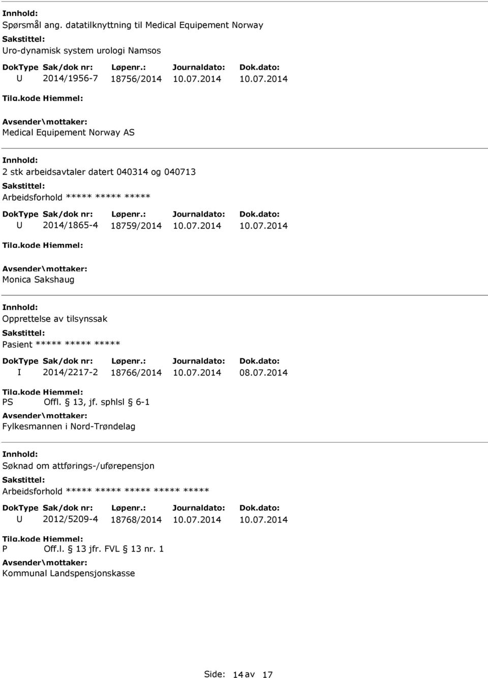 Equipement Norway AS 2 stk arbeidsavtaler datert 040314 og 040713 2014/1865-4 18759/2014 Monica Sakshaug Opprettelse av