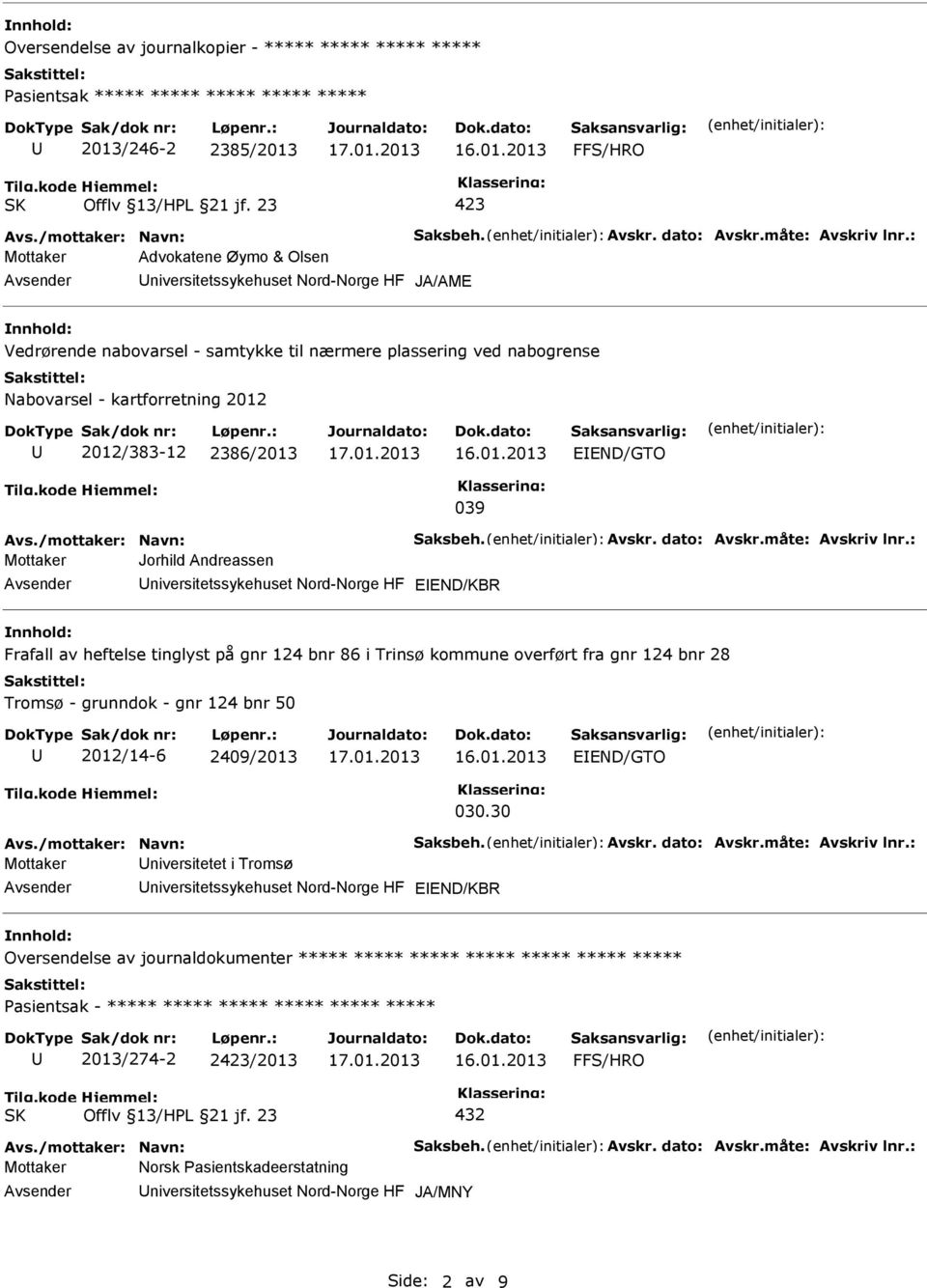 2386/2013 EEND/GTO 039 Avs./mottaker: Navn: Saksbeh. Avskr. dato: Avskr.måte: Avskriv lnr.