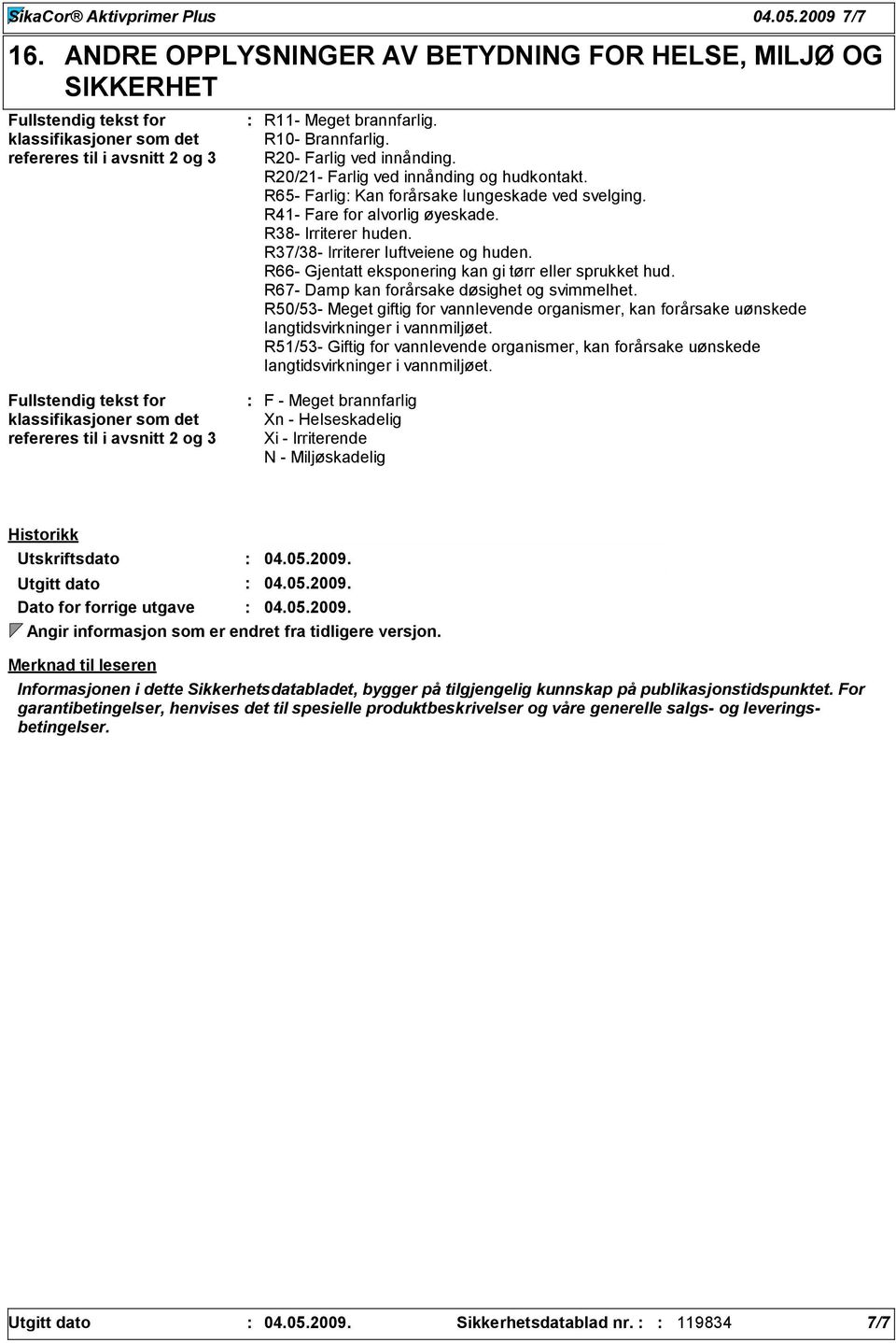 R20- Farlig ved innånding. R20/21- Farlig ved innånding og hudkontakt. R65- Farlig Kan forårsake lungeskade ved svelging. R41- Fare for alvorlig øyeskade. R8- Irriterer huden.