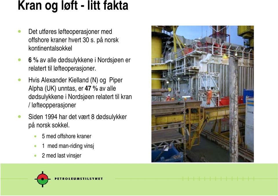 ! Hvis Alexander Kielland (N) og Piper Alpha (UK) unntas, er 47 % av alle dødsulykkene i Nordsjøen relatert til