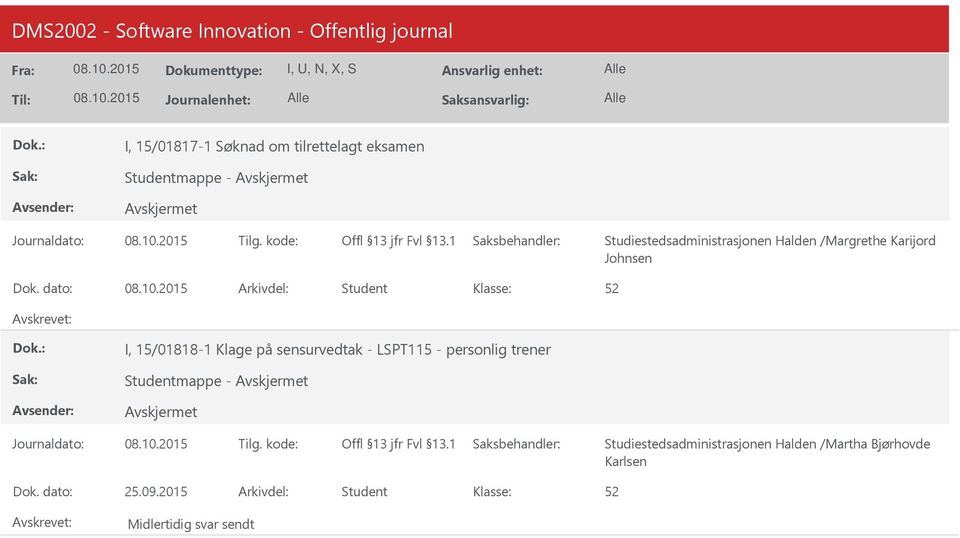 15/01818-1 Klage på sensurvedtak - LSPT115 - personlig trener Studentmappe -