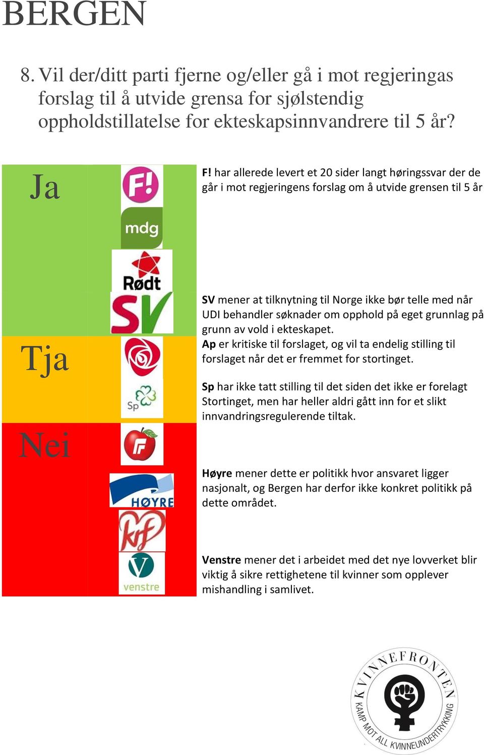 opphold på eget grunnlag på grunn av vold i ekteskapet. Ap er kritiske til forslaget, og vil ta endelig stilling til forslaget når det er fremmet for stortinget.