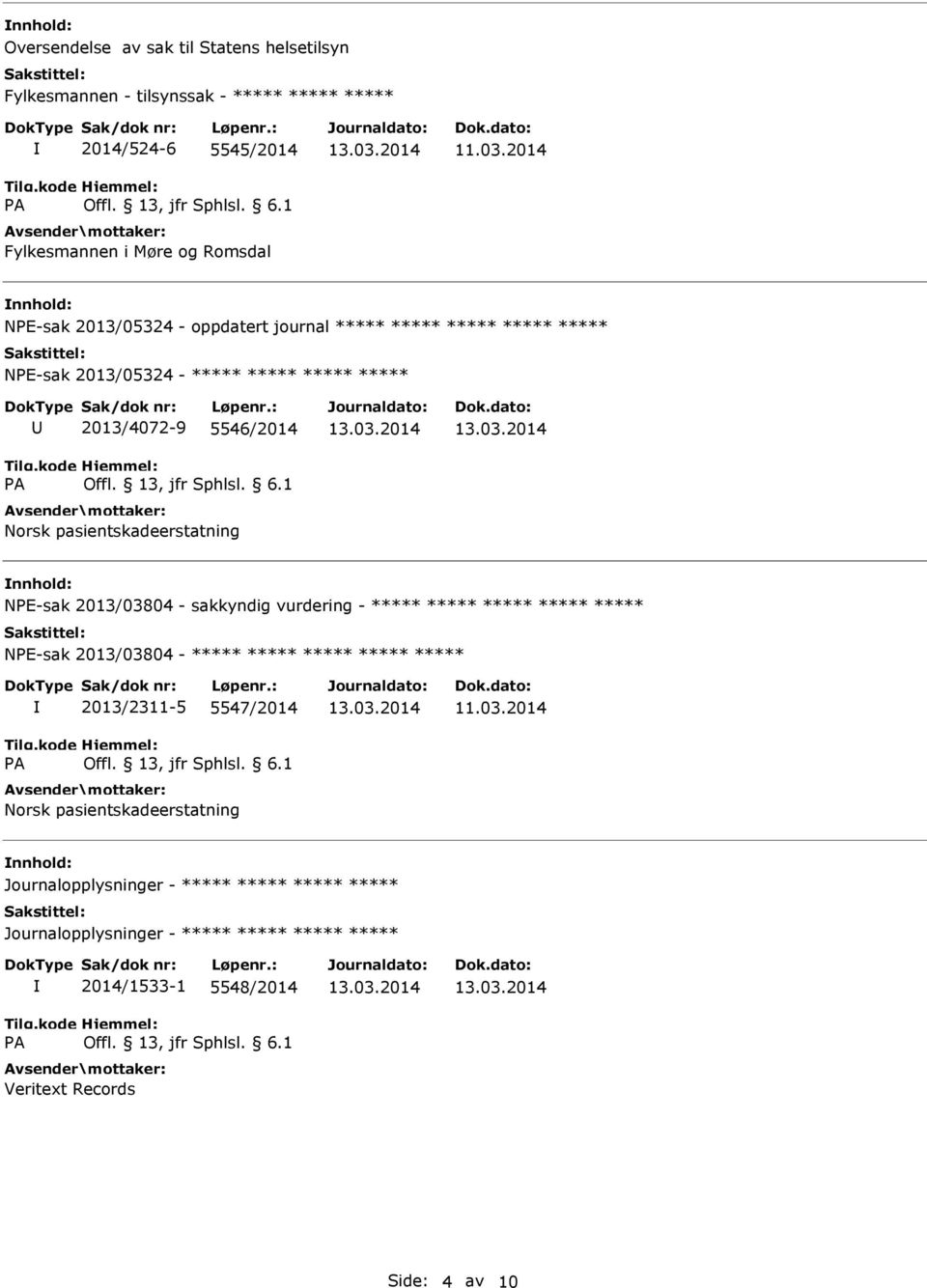 2014 nnhold: NPE-sak 2013/05324 - oppdatert journal NPE-sak 2013/05324-2013/4072-9 5546/2014