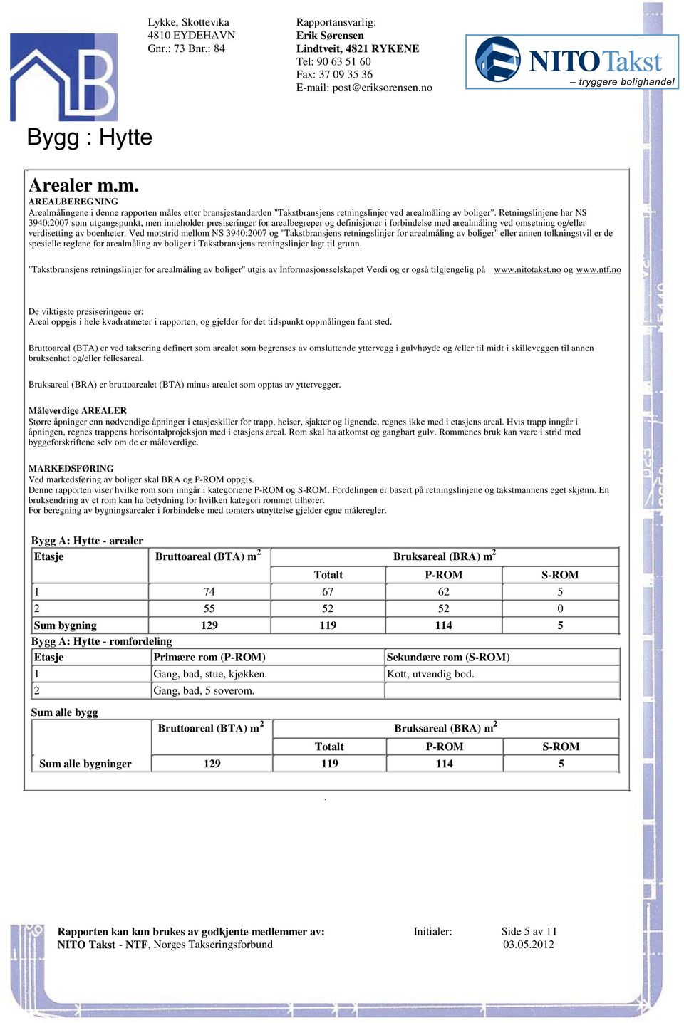 boenheter Ved motstrid mellom NS 3940:2007 og "Takstbransjens retningslinjer for arealmåling av boliger" eller annen tolkningstvil er de spesielle reglene for arealmåling av boliger i Takstbransjens