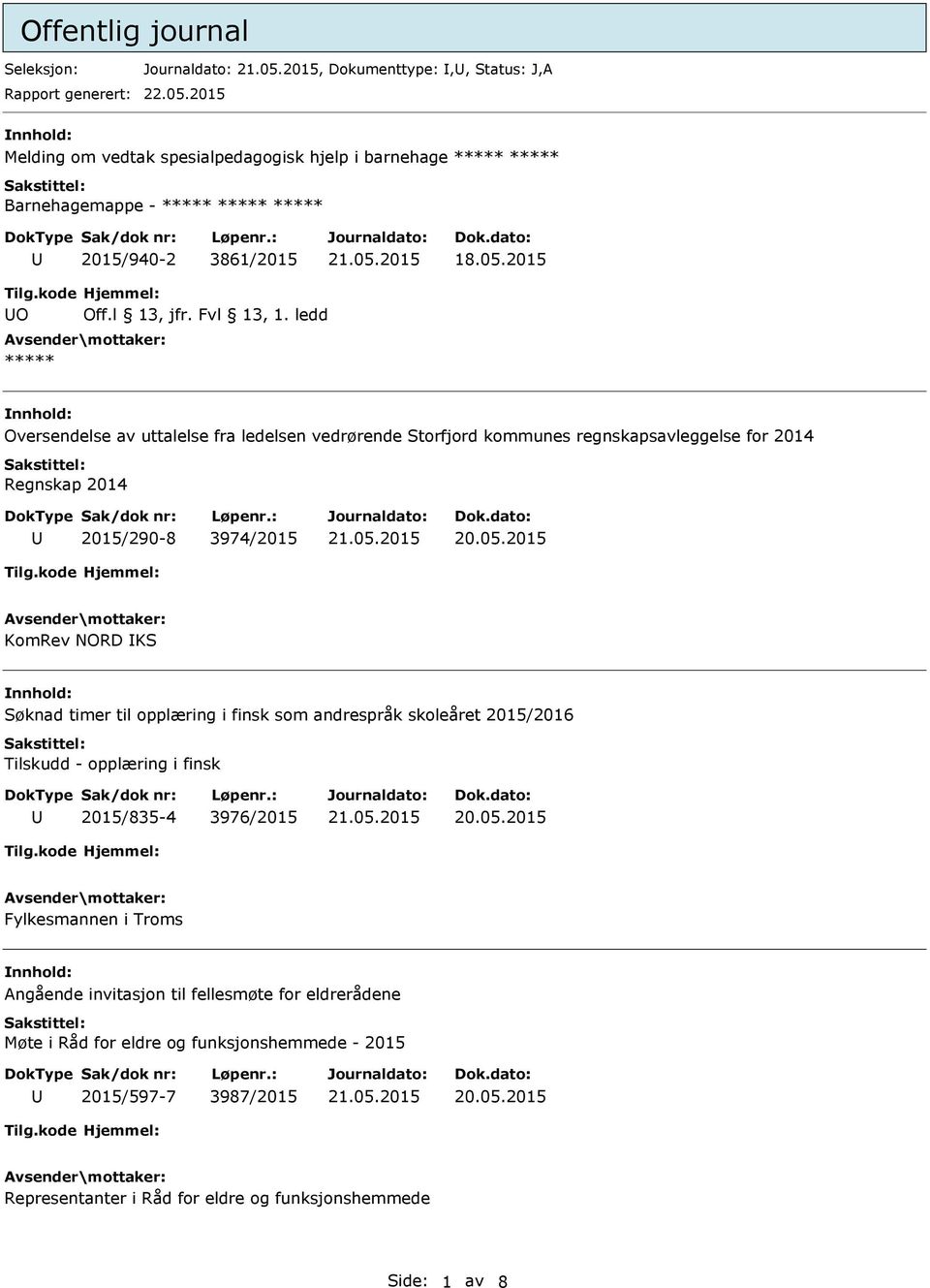 ledd ***** Oversendelse av uttalelse fra ledelsen vedrørende Storfjord kommunes regnskapsavleggelse for 2014 Regnskap 2014 2015/290-8 3974/2015 KomRev NORD KS Søknad timer til