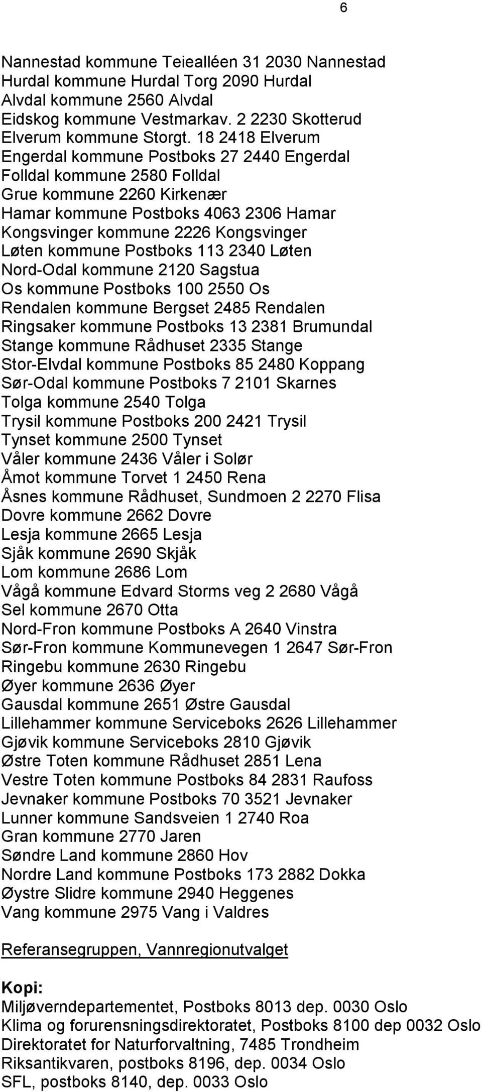 kommune Postboks 113 2340 Løten Nord-Odal kommune 2120 Sagstua Os kommune Postboks 100 2550 Os Rendalen kommune Bergset 2485 Rendalen Ringsaker kommune Postboks 13 2381 Brumundal Stange kommune