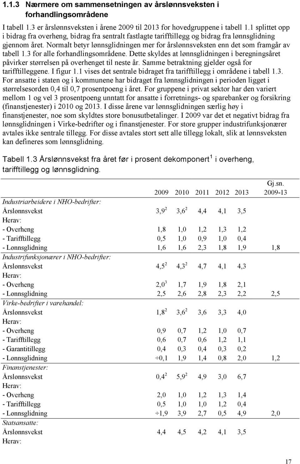 Normalt betyr lønnsglidningen mer for årslønnsveksten enn det som framgår av tabell 1.3 for alle forhandlingsområdene.