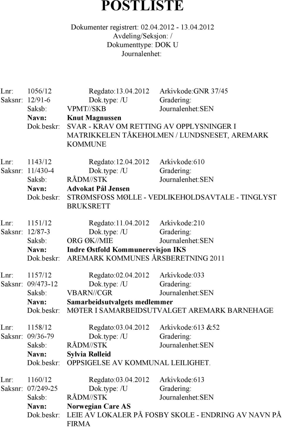 2012 Arkivkode:610 Saksnr: 11/430-4 Dok.type: /U Gradering: Saksb: RÅDM//STK SEN Advokat Pål Jensen STRØMSFOSS MØLLE - VEDLIKEHOLDSAVTALE - TINGLYST BRUKSRETT Lnr: 1151/12 Regdato:11.04.