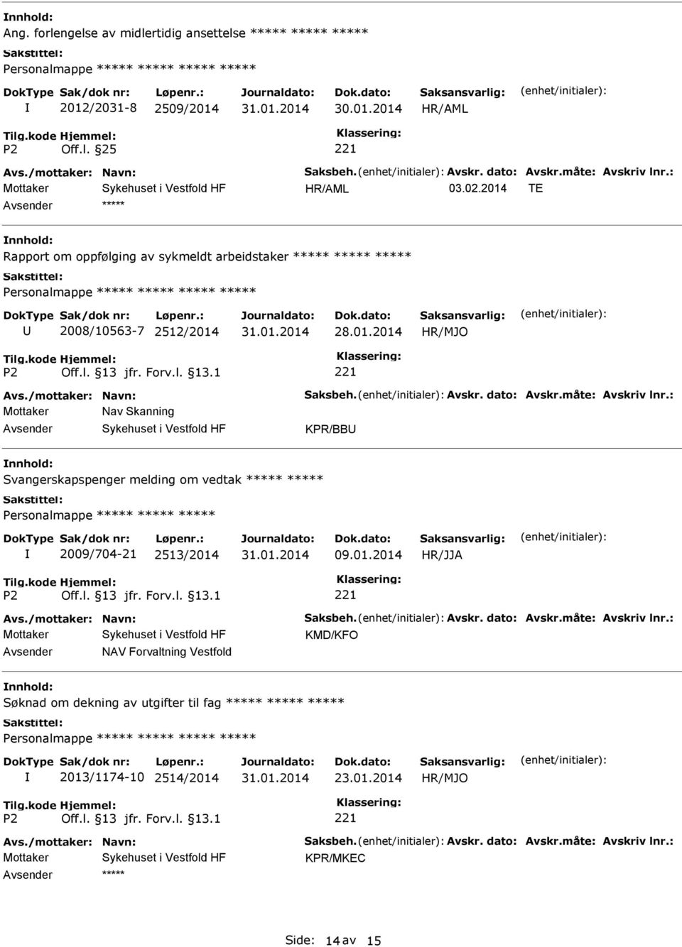 : Mottaker Nav Skanning KPR/BB Svangerskapspenger melding om vedtak Personalmappe 2009/704-21 2513/2014 09.01.2014 Avs./mottaker: Navn: Saksbeh. Avskr. dato: Avskr.