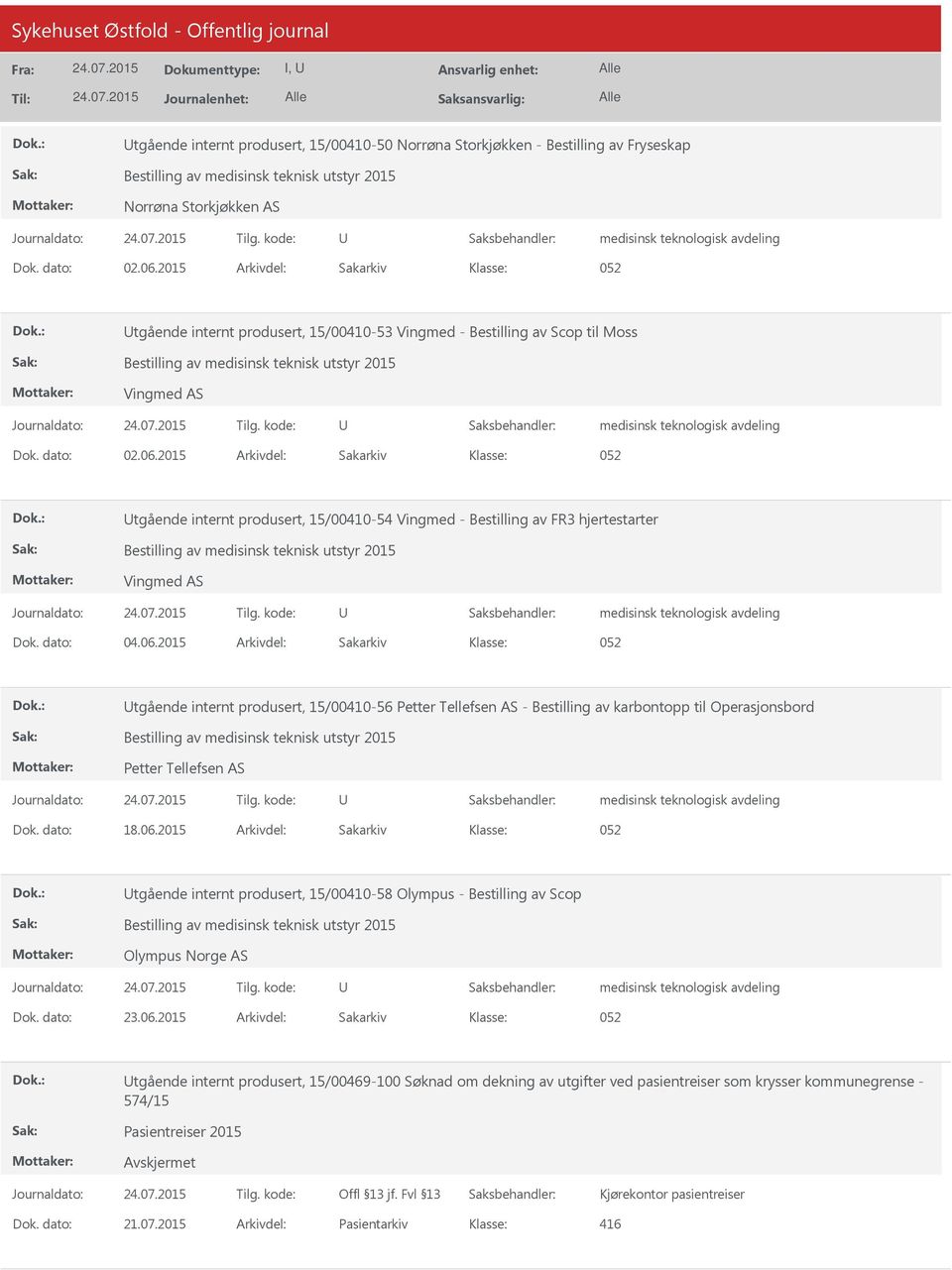 2015 Arkivdel: Sakarkiv tgående internt produsert, 15/00410-54 Vingmed - Bestilling av FR3 hjertestarter Vingmed AS Dok. dato: 04.06.