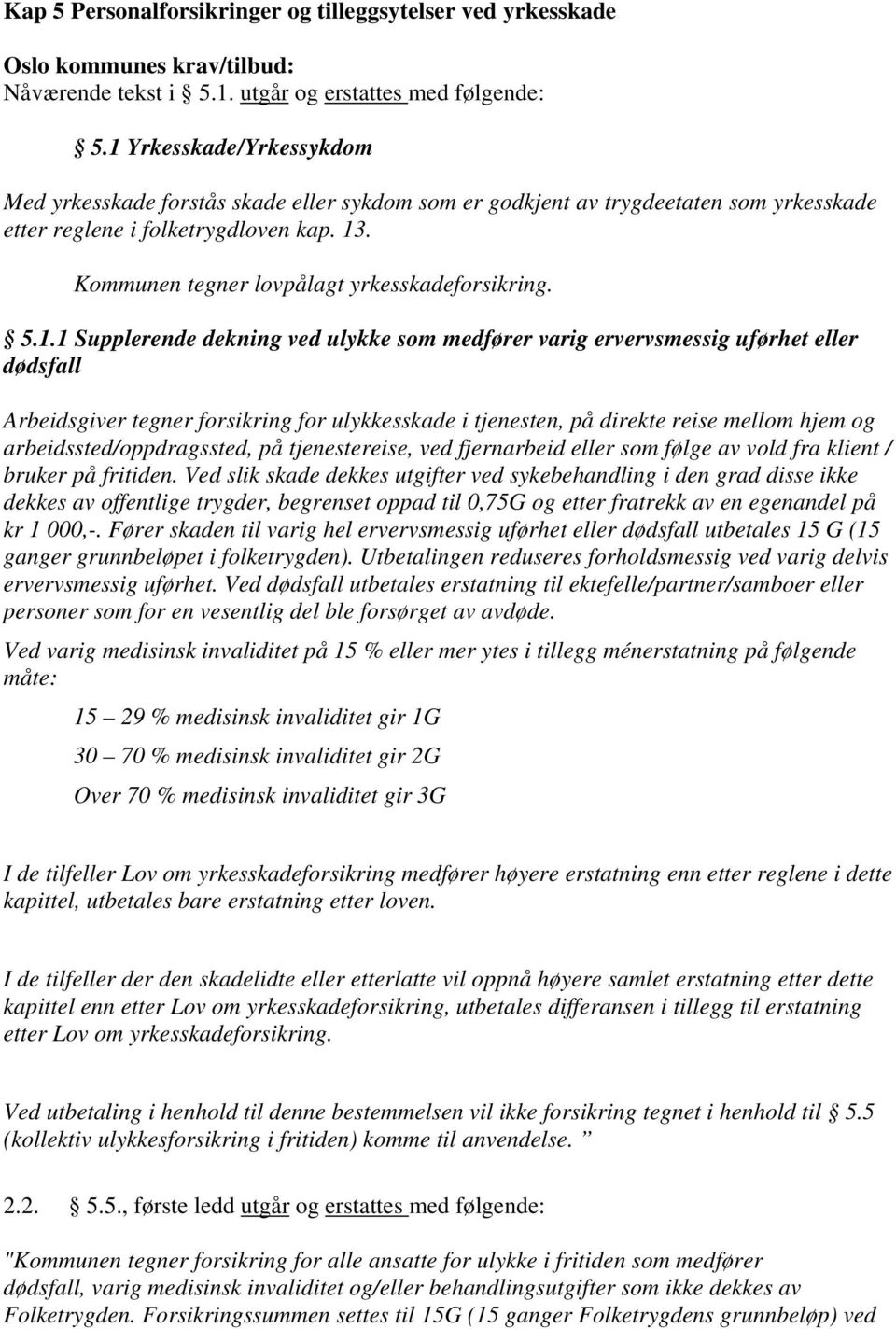 Kommunen tegner lovpålagt yrkesskadeforsikring. 5.1.