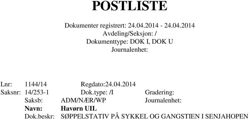 type: /I Gradering: Havørn UIL Dok.